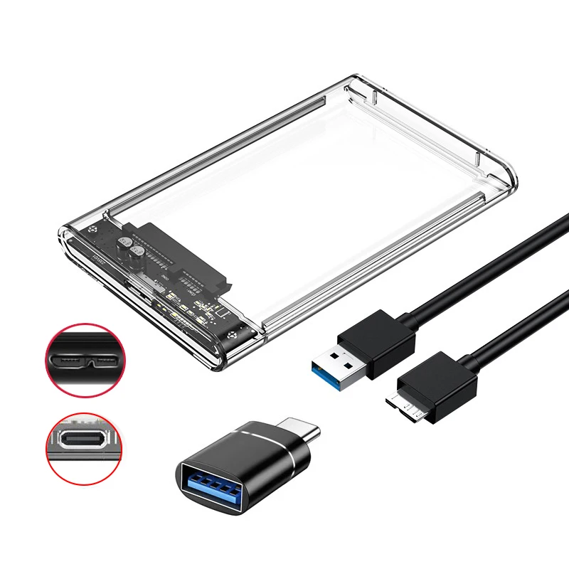 Transparentes Festplattengehäuse, Festplattengehäuse, 2,5 Zoll SATA auf USB 3.0 Typ C 3.1 UASP, transparentes Festplattengehäuse, Festplattenboxen, werkzeuglos Image