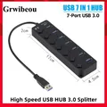 Hub USB 3.0 Splitter USB ad alta velocità multipresa Adattatore di alimentazione hub a 7 porte da 5 Gbps con interruttore Cavo lungo con HUB di espansione multiplo