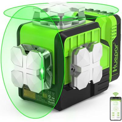 Huepar - 2x360 selbstnivellierende Bluetooth-Laser-Wasserwaage, hohe Helligkeit, 360° grüner