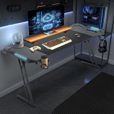 Uisebrt - Gaming Tisch mit led - 140x60x74cm Gaming Schreibtisch led Computertisch mit Image