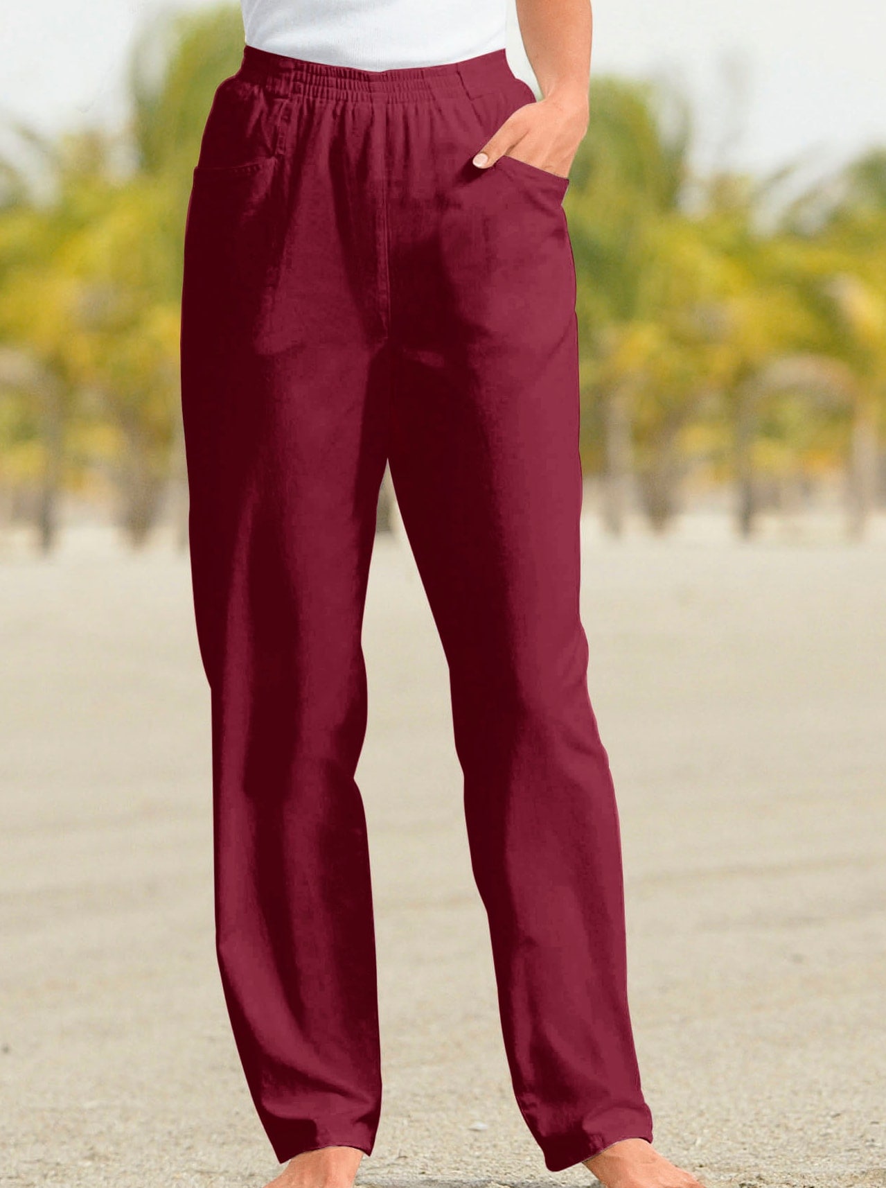 Schlupfhose CLASSIC BASICS, Damen, Gr. 44, Normalgrößen, rot (weinrot), 100% Baumwolle, unifarben, lang, Hosen Image