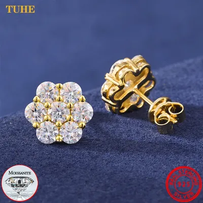 Test Passed Full Iced Out Moissanite Earrings for Women Silver 925 Trendy Unisex Earring Engagement