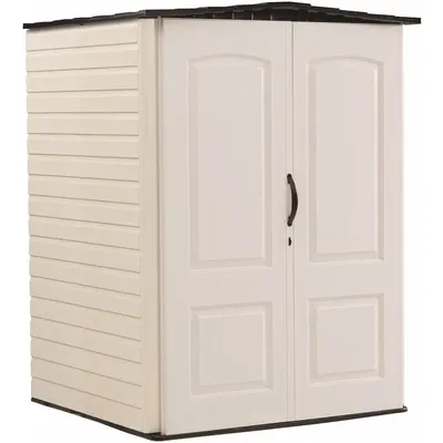 Rubbermaid Resin Weather Resistant Outdoor Storage Shed, 5 x 4 ft., Sandalwood/Onyx Roof, for