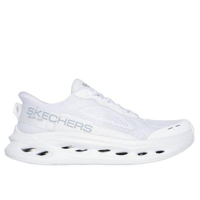 Skechers Women's Slip-ins: Max Cushioning Glide-Step Hands Free Slip-ins Sneaker | Size 8.0 | White/Silver | Textile/Synthetic | Vegan | Machine Washable