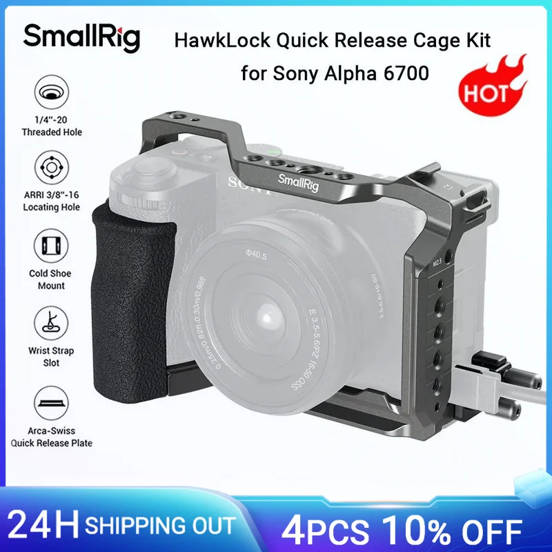 SmallRig A6700 Cage HawkLock Schnellwechselkäfig-Set für Sony Alpha 6700, mit Silikongriff, Kabelklemme und Platte für Arca 5060 Image