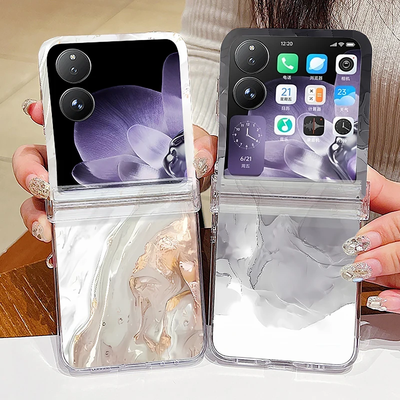 Bunte Marmor Muster Transparente Telefon Fall Für Xiaomi Mix Flip Stoßfest Harte PC Klare Klapp Abdeckung Für Mi Mix Flip 5G Image