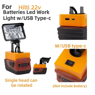 LED Working Light Spotlight Portable Lamp Lantern w/USB C-Type for Hilti 22V Lithium Battery Lantern （Not Including Battery）