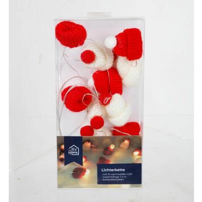 8 Stück Weihnachtliche Lichterkette mit je 10 LEDs rot weiß niedliche Mützen Dekoration