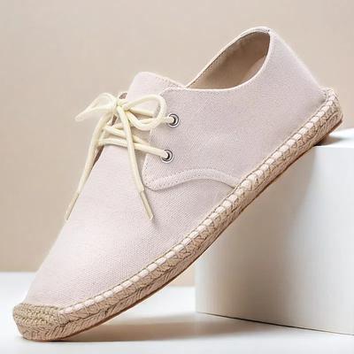 Men's Blue Canvas Espadrille Lace-Up Shoes with Jute Rope Sole – Comfortable Summer Casual Footwear