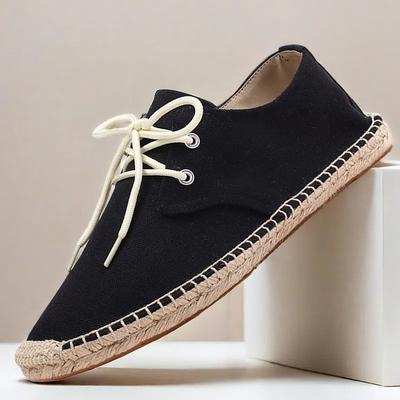 Men's Blue Canvas Espadrille Lace-Up Shoes with Jute Rope Sole – Comfortable Summer Casual Footwear