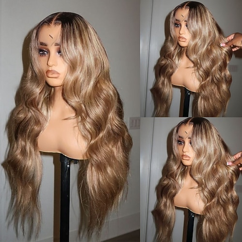 Unverarbeitetes reines Haar 5x5 Verschluss 13x4 Spitzenfront Perücke Mittelteil Brasilianisches Haar Wellen Mehrfarbig Perücke 130% 150% Haardichte Gefärbte Haarspitzen (Ombré Hair) Strähnchen Image