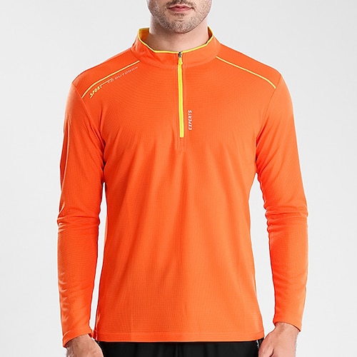 Herren T-Shirt Wander-T-Shirt Langarm Viertelreißverschluss T-Shirt Muskelshirt Bodybuilding-Stretch-T-Shirt Außen Schnelltrocknend Training Weich Schweißableitend Frühling Herbst Polyester Rot Image