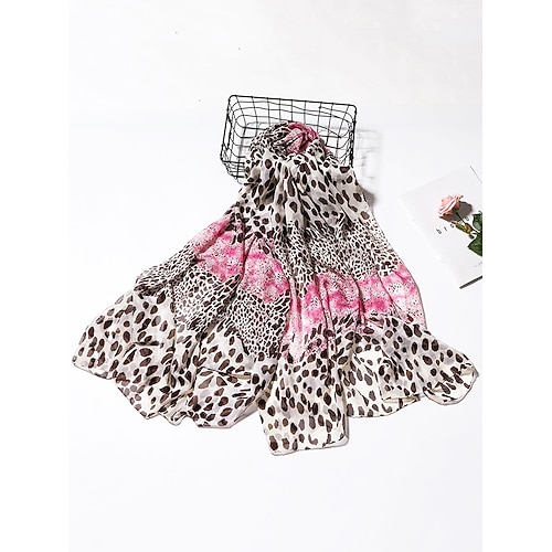 leichter Chiffonschal mit Leopardenmuster – stilvoller Wickelschal mit Tiermuster für Damen, perfekt für die Freizeit, auf Reisen und zu jeder Jahreszeit Image
