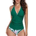 Damen Badeanzug Tankini 2 Stück Cheeky-Bikinihose Bademode Rückenfrei Hohe Taillenlinie Urlaub Strandbekleidung Blumen V Ausschnitt Ärmellos Badeanzüge