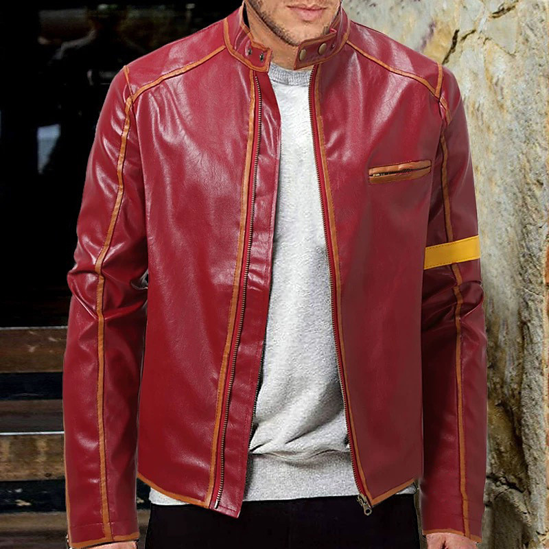 Men's Faux Leather Jacket Transition Jacket Biker Jacket Vintage Leather Jacket Streetwear Thermal Warm Rain Waterproof Vintage Style Spring Fall Winter Chic Modern ArmyGreen Wine Navy Blue khaki