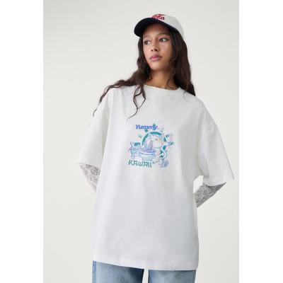 Stradivarius Oversize heavy cotton printed T-shirt White XL