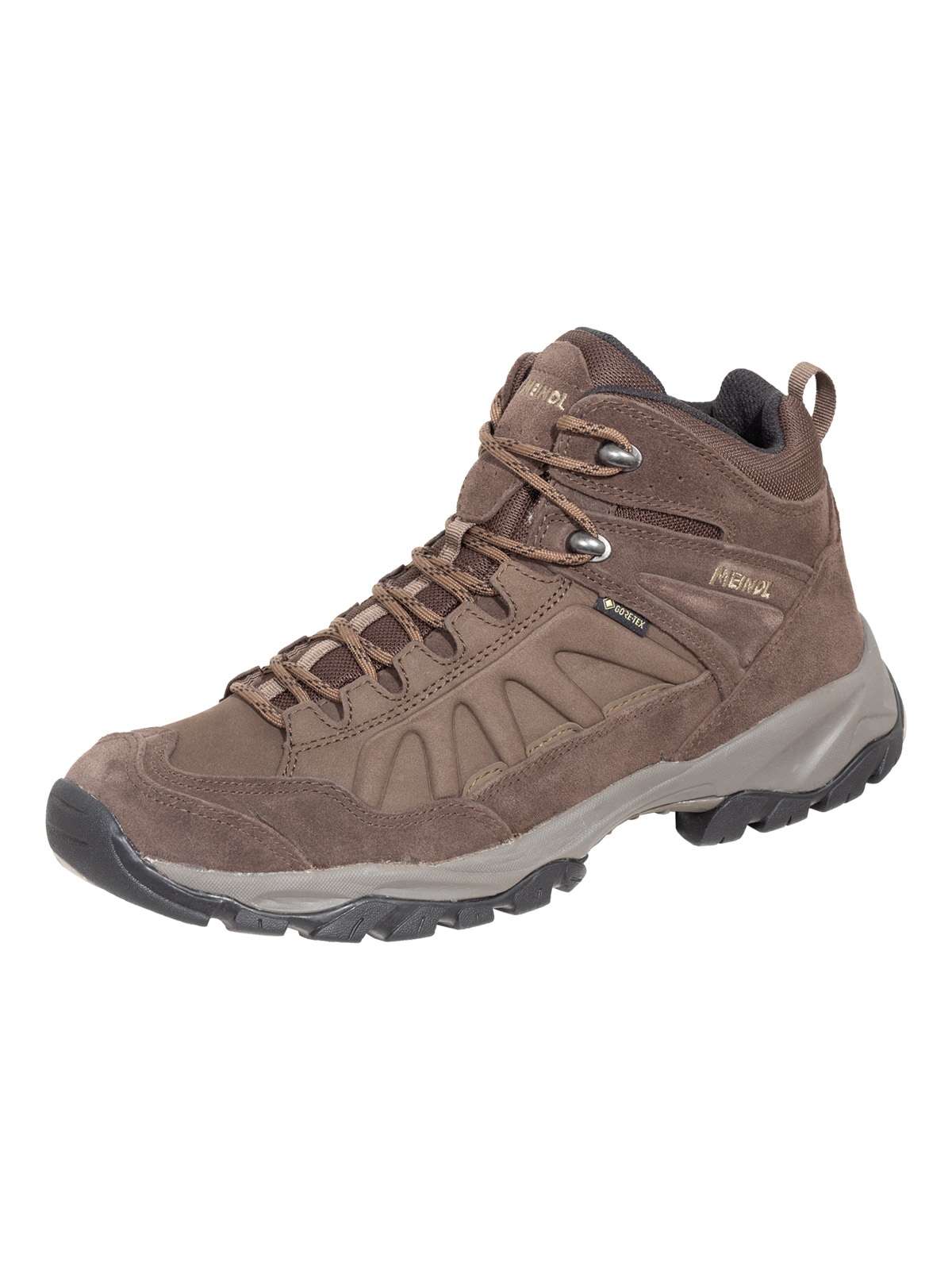 Wanderschuh MEINDL "Meindl Nebraska Mid GORE-TEX", Herren, Gr. 44,5, Normalschaft, braun, Nubukleder, Schuhe Wanderschuh, GORE-TEX – Winddicht, wasserdicht und atmungsaktiv