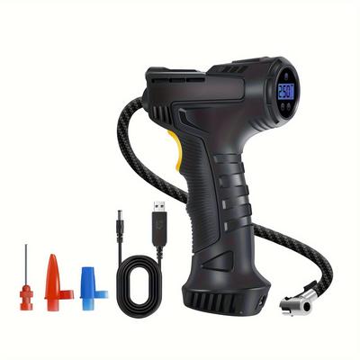 TEMU Fast Tire Inflator With Digital Pressure Gauge, (led Light), Usb Type-c Charging, Fast Charging, Handheld Portable Inflator Pump, Suitable For Cars, Motorcycles, Bicycles, Balls Image