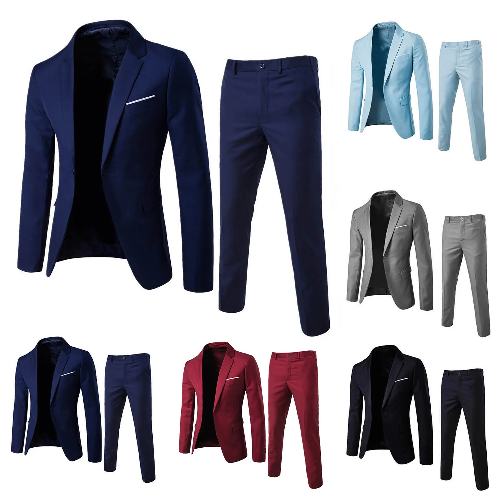 2 pezzi/set abito da uomo formale da uomo d'affari di fascia alta abito da sposa da sposo in due pezzi abito tinta unita slim fit solido abbigliamento da lavoro taglia piccola