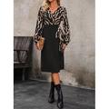 Femme Robe mi-longue Robe casual Robe Portefeuille Robe Trapèze mode Décontractées Vacances du quotidien Standard Bloc de couleur manche longue Col V Noir Printemps Automne