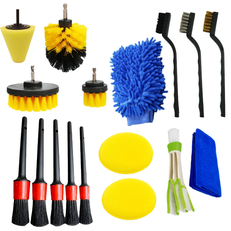 Auto Detail lierungs bürsten Kit Bürsten für die Fahrzeug reinigung Auto Luft reinigung elektrische Bohr bürste Autos Schmutz staub reinigung Image