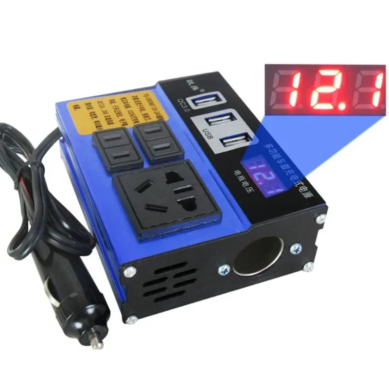 Auto-Wechselrichter, 1500 W, Auto-Fahrzeug-Wechselrichter, DC12 V, 24 V auf DC110 V/220 V, mit 4 USB-Anschlüssen, Überstromschutz, Auto-Trip-Konverter Image