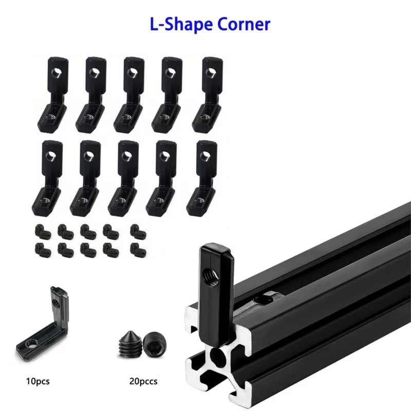 10 teile/paket 2020 Schwarz L Form Innen Ecke Stecker Joint Halterung mit schrauben für 1515 2020 3030 4040 EU Aluminium Profil Image