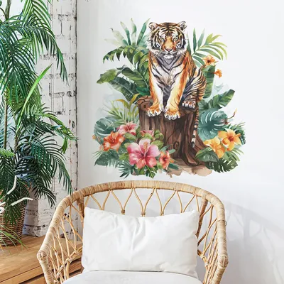 2PCS Wald König Tiger Grüne Pflanze Schlafzimmer Wohnzimmer Hause Hintergrund Landschaftsbau Wand Image