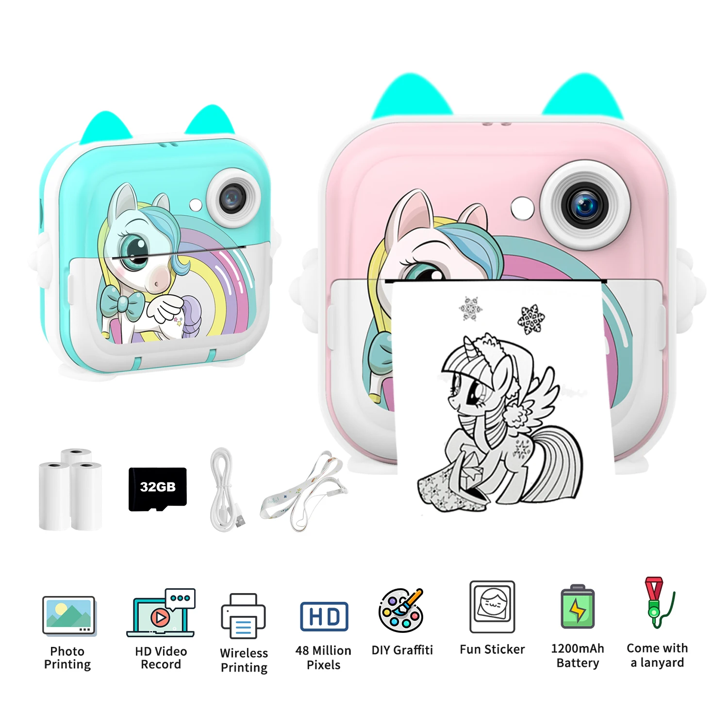 Kinder Kamera Spielzeug Foto Instant Print Video Aufnahme 32G TF Karte Digital Kamera Für Kinder Thermopapier Jungen Mädchen Festival geschenk Image