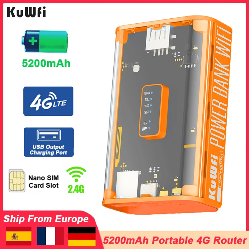 KuWFi 5200 mAh 4G Mobile Router 150 Mbit/s Potteble Travel Modem 2,4 G Wireless Wi-Fi USB Ausgang TypeC Lade Nano SIM Karte Slot Image