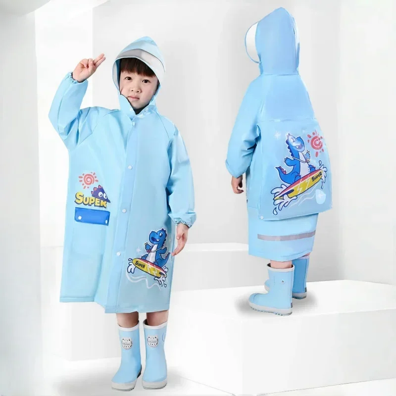 Nette Kinder Regenmantel PVC Wasserdichte Kinder Dinosaurier Einhorn Regen Poncho Regen Mantel Jacke Mit Rucksack Position Student Regenbekleidung Image