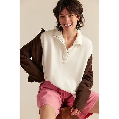 We The Free Camden Henley Sweatshirt at Free People in Optic White, Size: Large