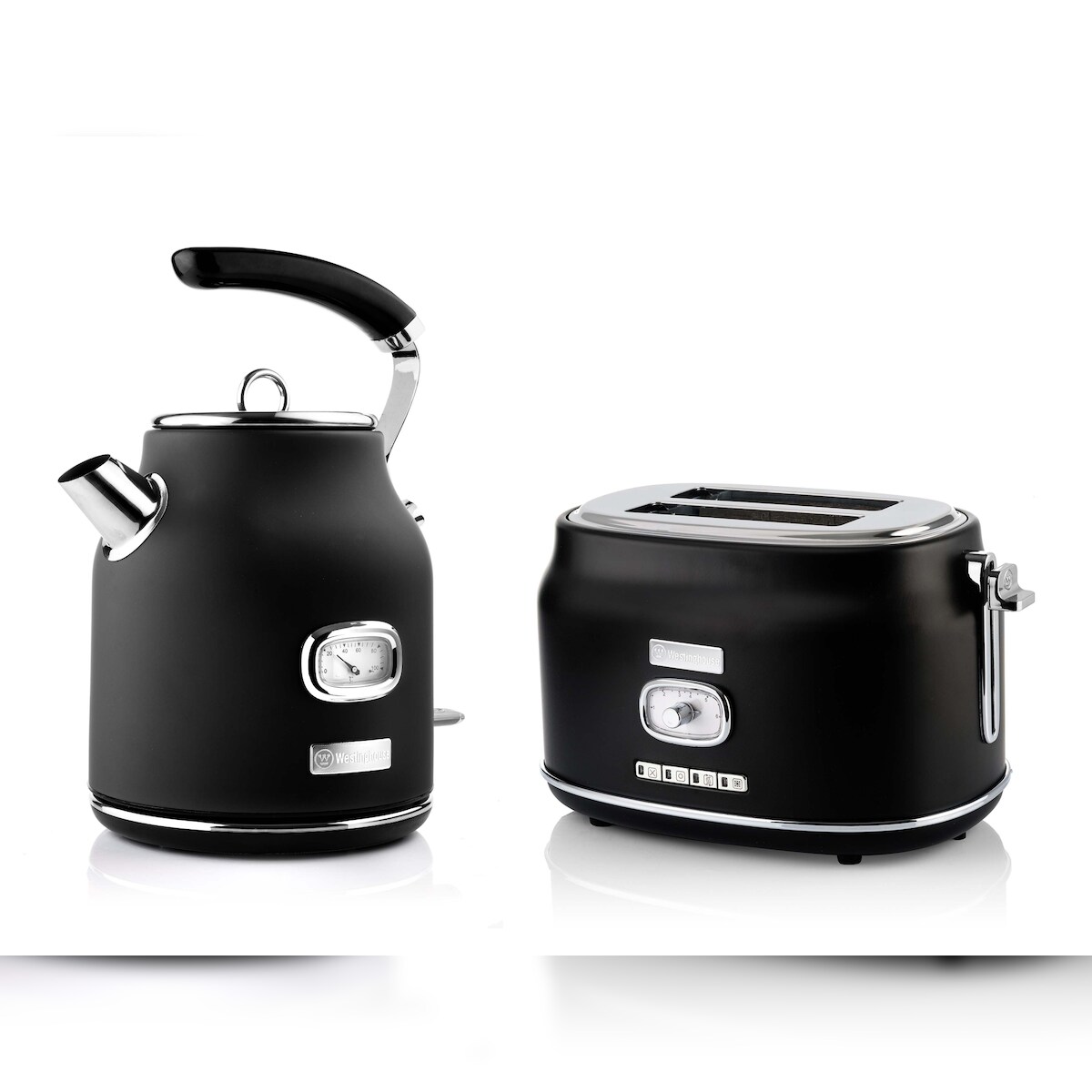 Westinghouse Retro Frühstücksset, 2-Schlitz Toaster + Wasserkocher 1,7L, schwarz Image