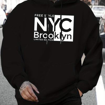 "TEMU 1pc Men' Hoodie With " 1989" Print - Casual Polyester Pullover With Stretch, Knit Fabric, Hooded Collar, Regular Fit, Long Sleeve, Drawstring, Fall/winter Collection" Image