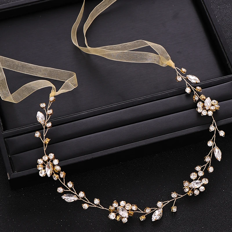 Neue handgemachte Hochzeit Haarschmuck Gold Stirnband Strass Kristall Kopfschmuck Braut Haarschmuck Prinzessin Party Haarband Image