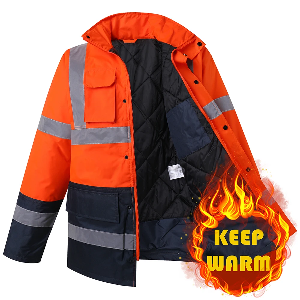 Hi Vis Winter-Sicherheitsparka für Herren, reflektierender warmer Mantel, Regenjacke mit Reißverschluss und Taschen Image