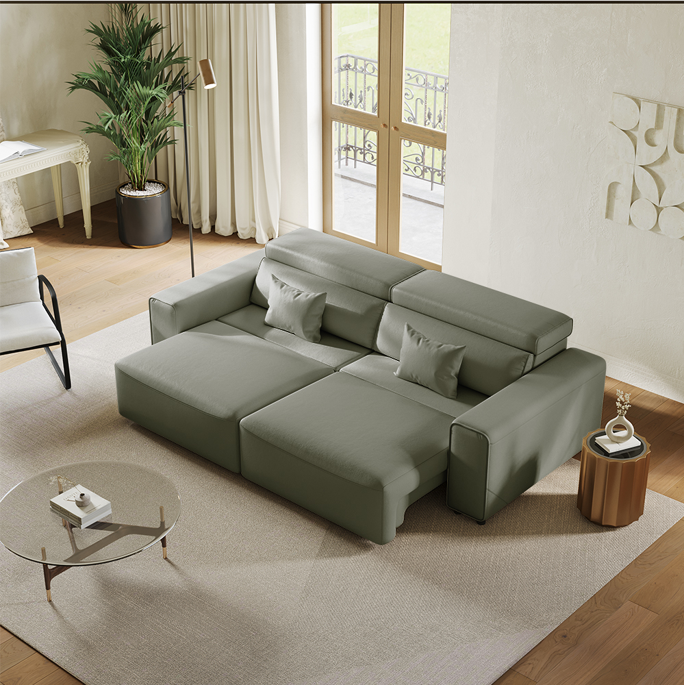 91.34"Power Loveseat Sofa Bed Electric Lounge Sleep Sofa Bed, Remote Control, Adjustable Headrest, Easy-to-Clean Sofa Bed, Living Room & Guest Room, Dark green