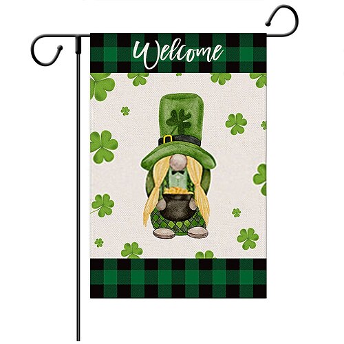 St. Patrick Day Gartenflagge, 30,5 x 45,7 cm, Outdoor-Dekorationen, Willkommens-Garten-Terrassen-Flagge, Glücksklee, Hofzwerge, Regenbogenflagge, doppelseitige Feiertags-Außenflaggen, 1 Stück