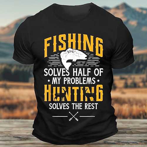 Männer Angel- und Jagd-Lifestyle T-Shirt Grafik Tee 'Angeln löst die Hälfte meiner Probleme Jagd löst den Rest' Image