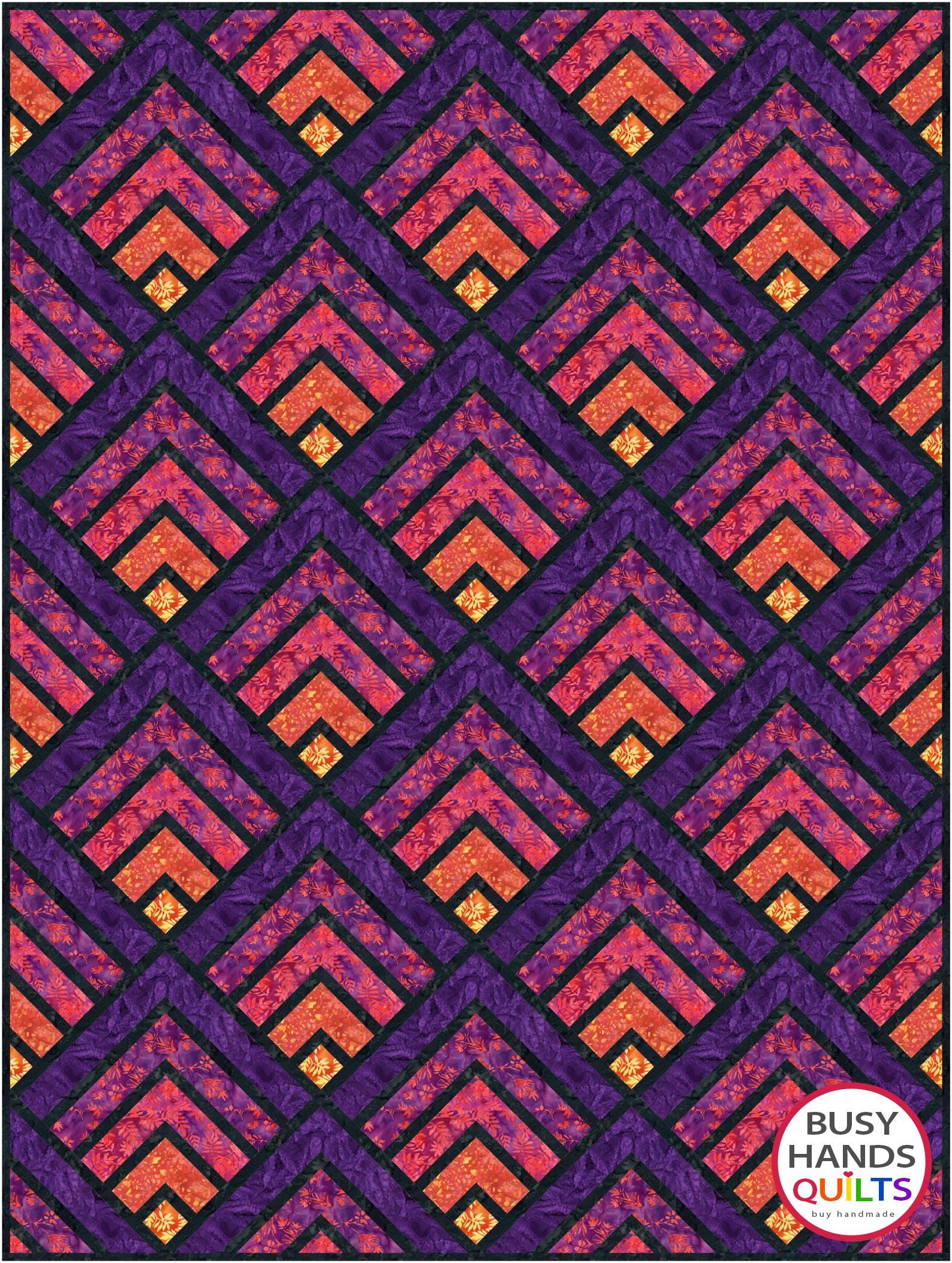 4 misure modello trapunta Mountain Peaks, PDF DIGITALE DOWNLOAD, coperta per neonati Queen King, blocchi Log Cabin, modelli trapunta facili, trapunte