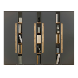 Furn.Design Aktenschrank Set in grau mit Wotan Eiche 4x Schrank und 3x Regal Büro Homeoffice 260 cm Center Image