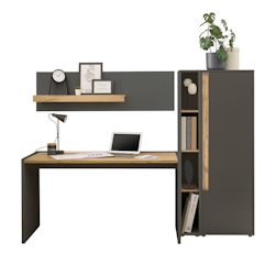 Furn.Design Büromöbel Set in grau matt und Wotan Eiche mit Schreibtisch, Aktenschrank und 2 x Regal für Homeoffice Center Image