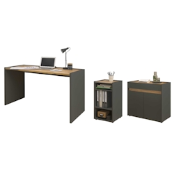 Furn.Design Büromöbel Set in grau matt und Wotan Eiche mit Schreibtisch, Kommode und Aktenregal für Homeoffice Center Image