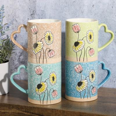 Sunbloom 15 oz. Mugs, Set of 4 by BrylaneHome in Multi