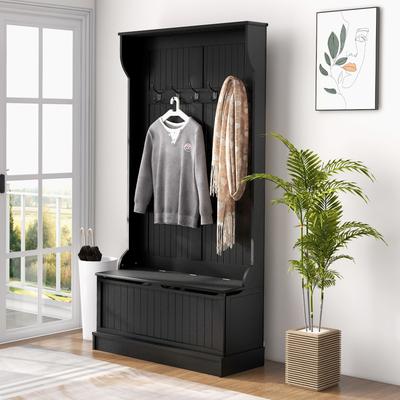 3-In-1 Hall Tree with Storage Bench,Coat Rack,Four Hooks,Shoe Storage