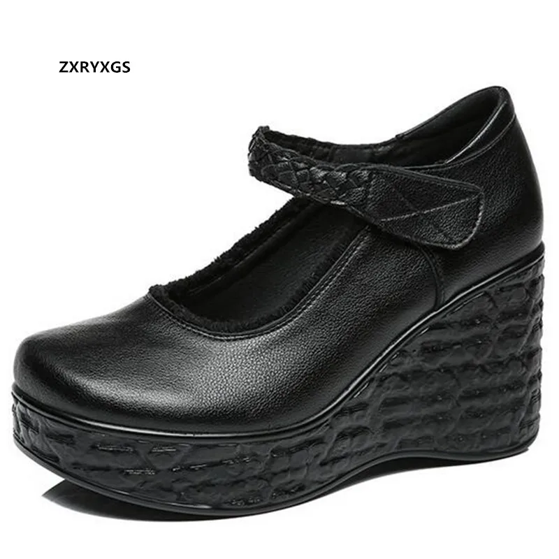 ZXRYXGS 2025 Nuovo Top Scarpe in pelle di vacchetta Piattaforma leggera Scarpe con rialzo in altezza Donna Scarpe con tacco alto Zeppe Scarpe alla moda