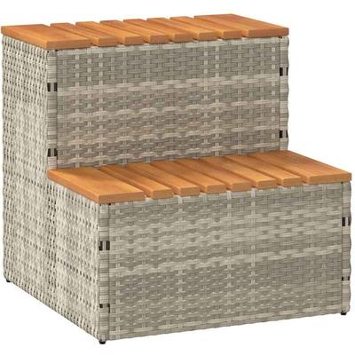 Vidaxl - Whirlpooltreppe Hellgrau 50x50x50,5cm Poly Rattan Akazie Massiv Image