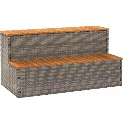 Whirlpooltreppe Grau 100x50x50,5 cm Poly Rattan Akazie Massiv Vidaxl 914651 Image