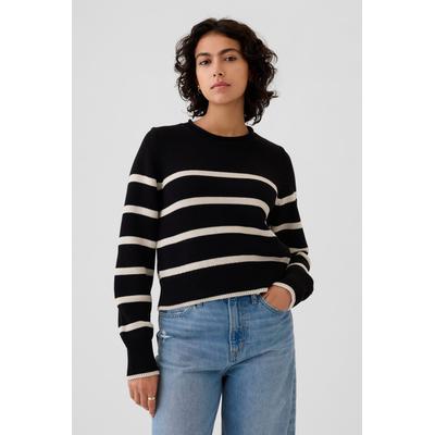 Gap Womens Black Stripe Soft Cotton Shrunken Roll Neck Jumper - Black Stripe
