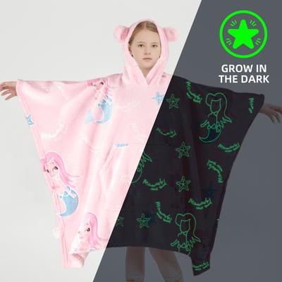 Marina Decoration Glow in the Dark Blanket Wearable Hoodie for Kids Girls Boys Soft Warm Flannel Fleece Hooded Sweatshirt